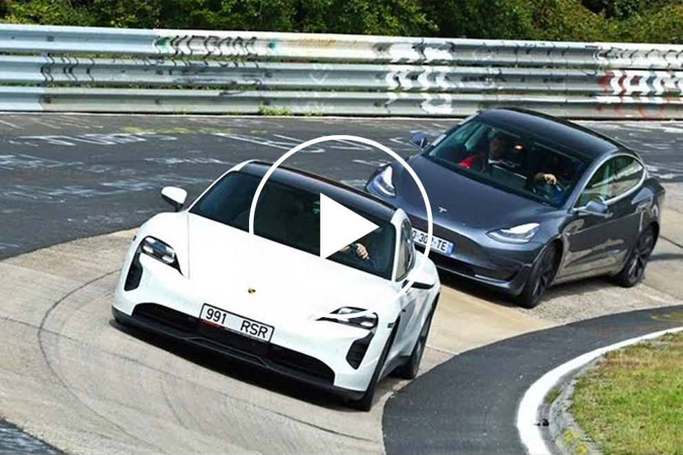 photo of Watch A Tesla Model 3 Hunt A Porsche Taycan On The Nurburgring image