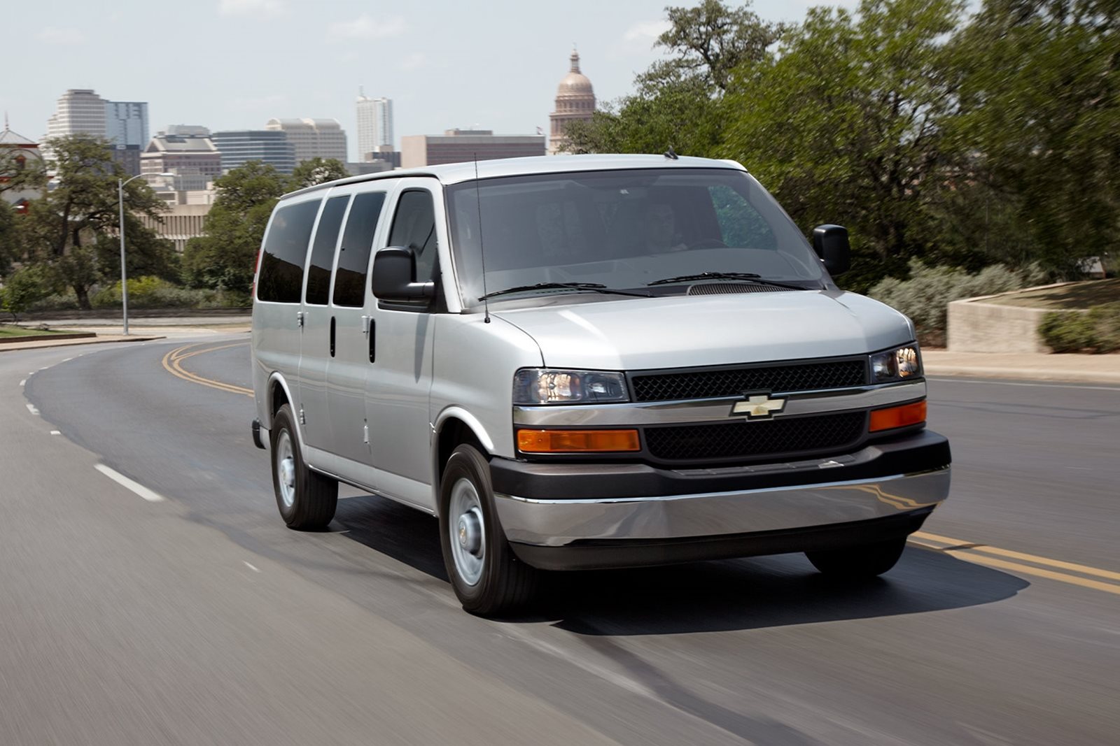2015 Chevrolet Express Passenger Van Front View Driving