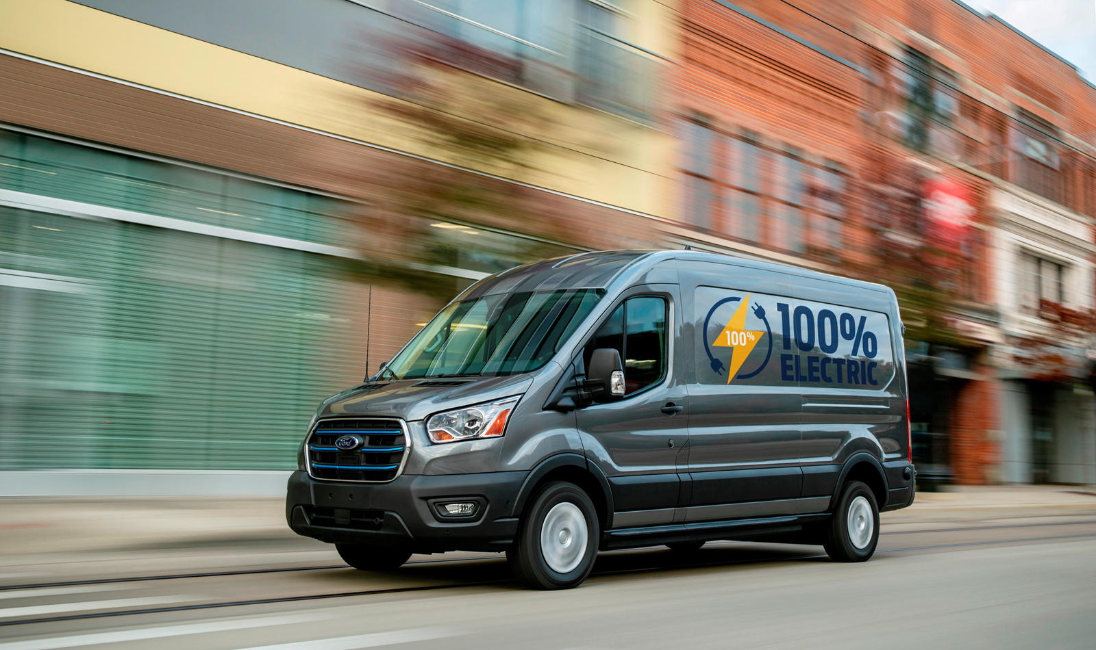 2023 Ford E-Transit Cargo Van Front View Driving