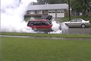 Smokey Minivan Burnout Ends Poorly