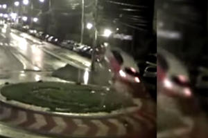 Surveillance Cameras Capture Romanian Ken Block Jumping His Car Through City Streets