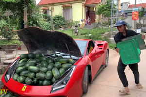 This Hero Is Selling Watermelons Out Of His Homemade Ferrari 488