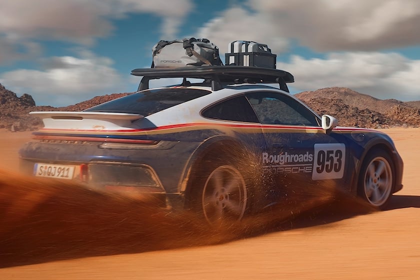 2023 Porsche 911 Dakar Rear Perspective Driving