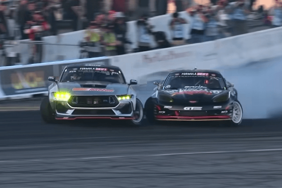 Watch an 1,100-HP Ford Mustang Ride the Wall in Wild Formula Drift Crash